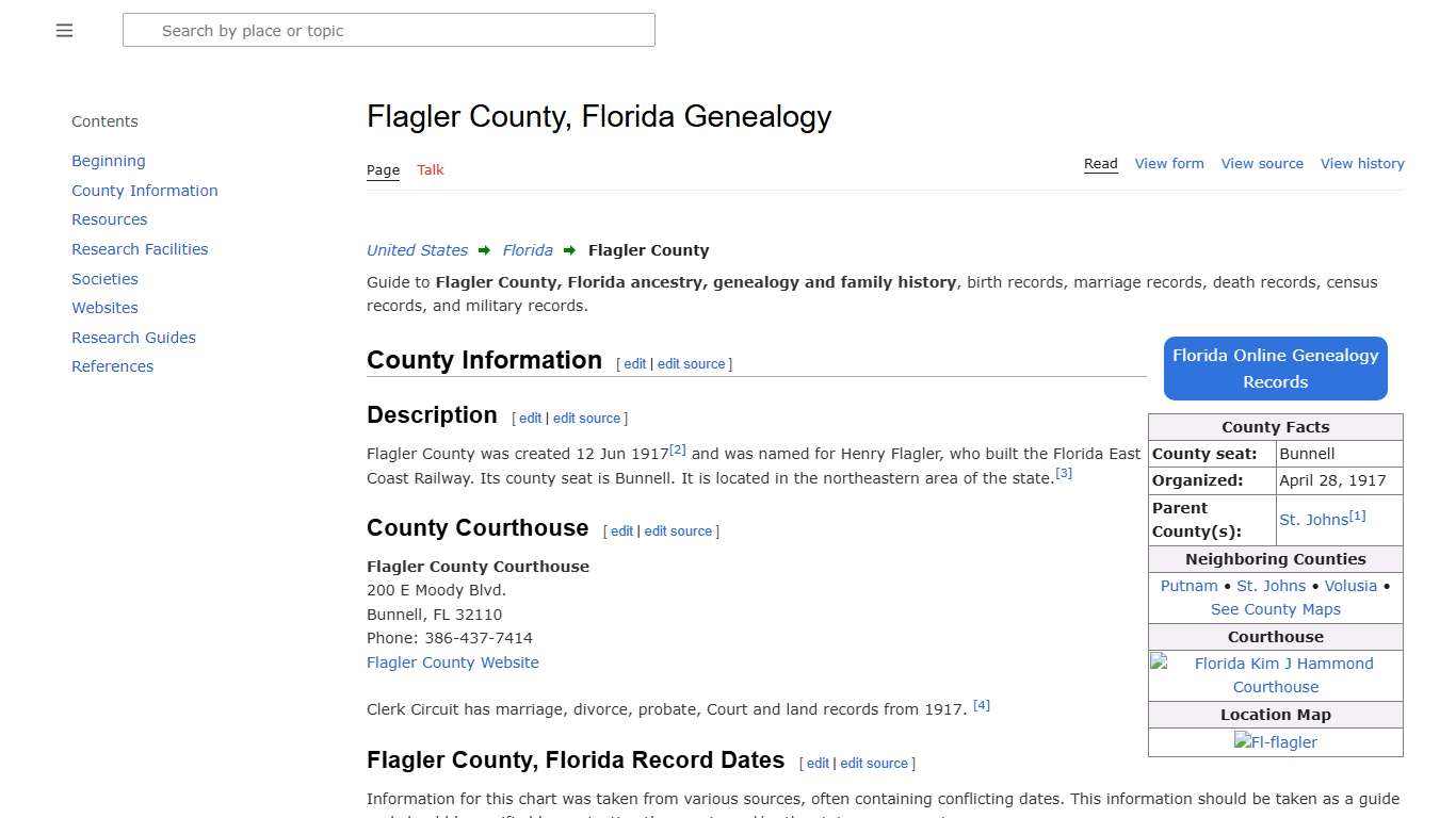 Flagler County, Florida Genealogy • FamilySearch